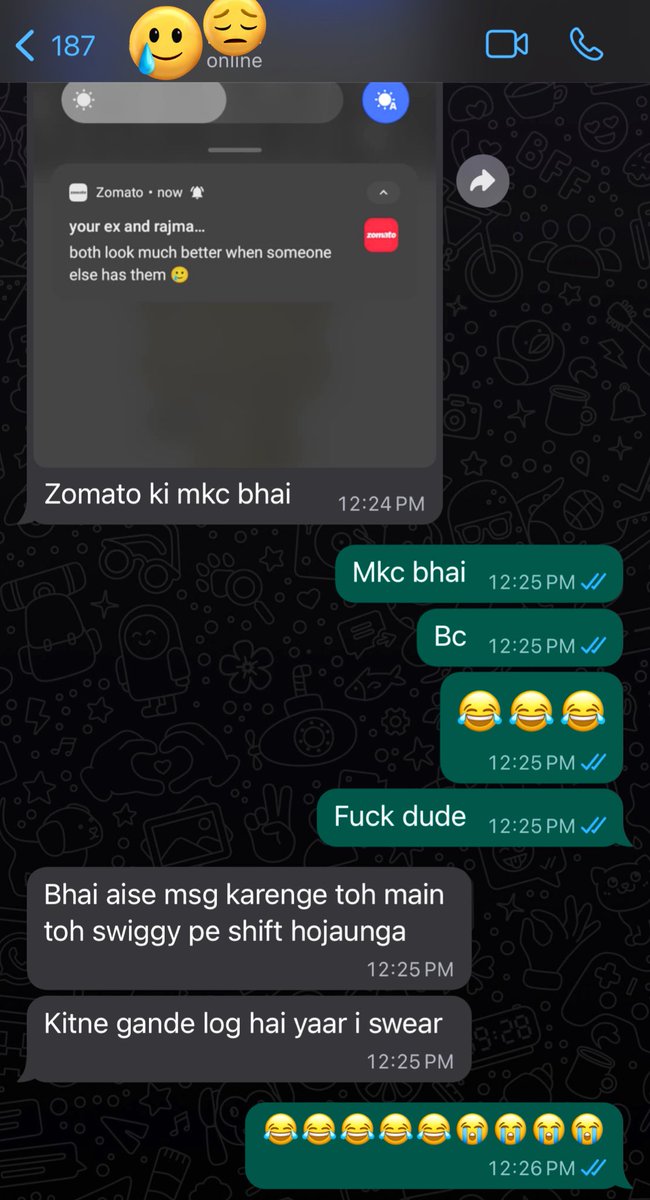 nikunjmodi002's tweet photo. @zomato u really need to tone down these random attacks 😭😭 
U losing customers now 😭 https://t.co/CGE2BZAAki