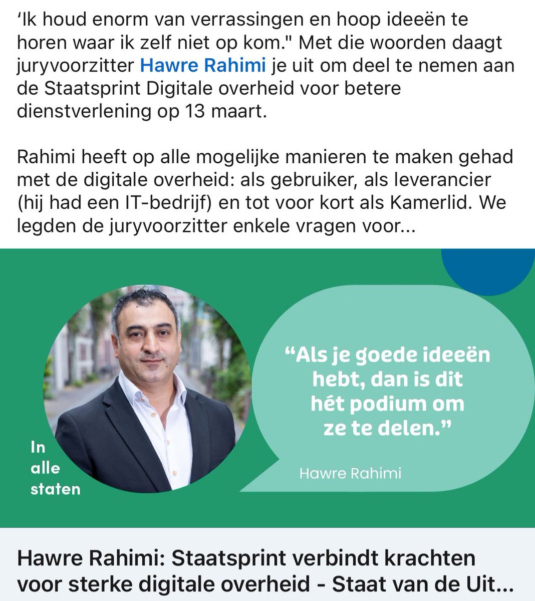 Zet je schroom aan de kant. Als jij ideeën hebt over hoe de overheid beter kan werken, laat dan van je horen en bekijk dan de 3 thema’s van de Staatsprint. Schrijf je nu in. We zien en horen jouw idee graag op de 13 maart.

staatvandeuitvoering.nl/nieuwsbericht/…
