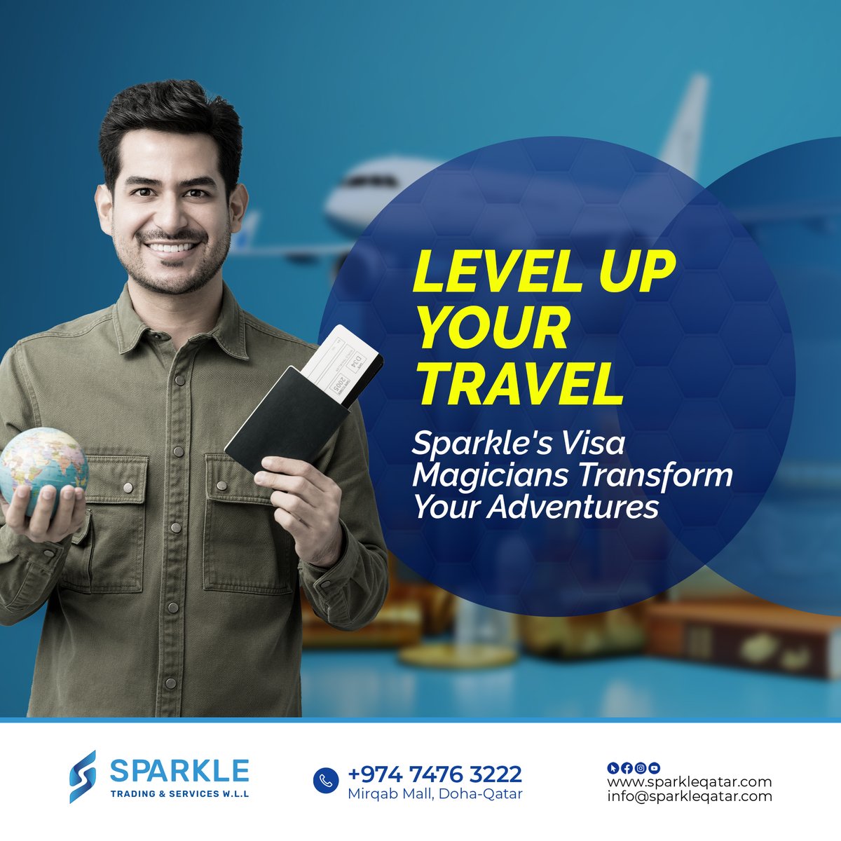 Level up your travel with Sparkle. Let our visa magicians transform your adventures. #TravelUpgrade #VisaMagic #SparkleServices #QatarBusiness #TrustedPartner #BusinessInQatar #QatarOpportunities #BusinessPartnership #QatarServices #QatarMarket #BusinessGrowth