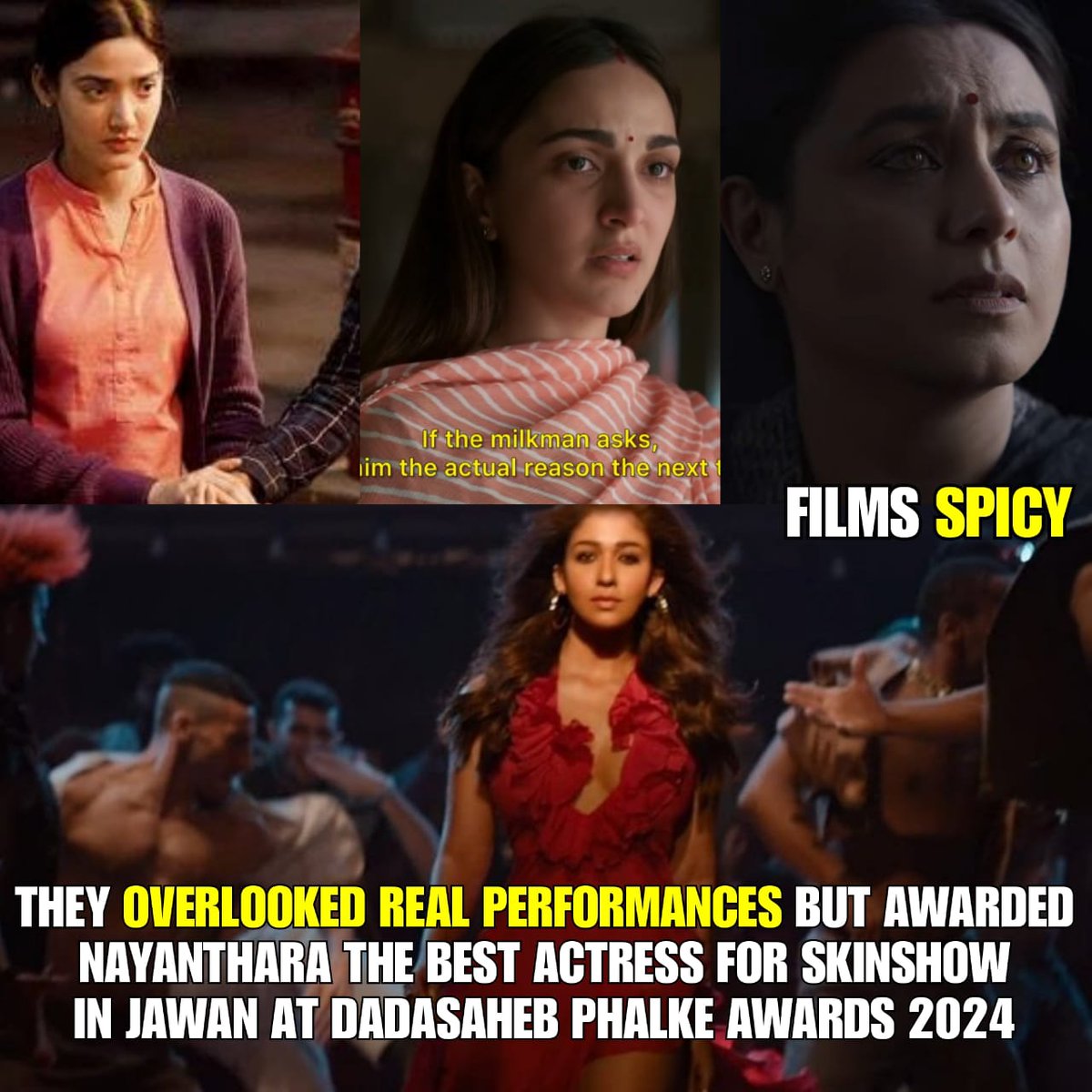 Let's be honest! #Nayanthara DOES NOT deserve this award for Jawan over #MedhaShankar, #KiaraAdvani and #RaniMukerji. #DadasahebPhalkeAward