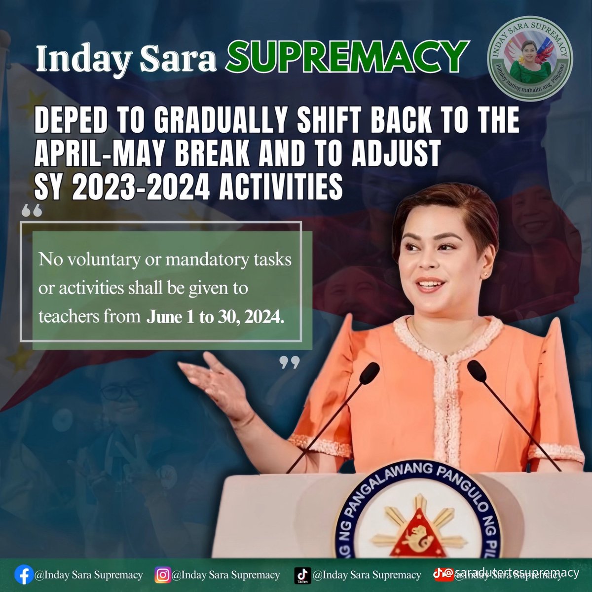 Gerbi_23's tweet photo. Daghan Salamat VP Inday Sara Duterte naa jud kay baragonan. 💪
My future President of the Philippines 2028. 👊💚🇵🇭

#DuterteParin
#SolidDuterte
#LabanDuterte
#LabanMaisug
#ISDALaban https://t.co/GdIAOpn9d6