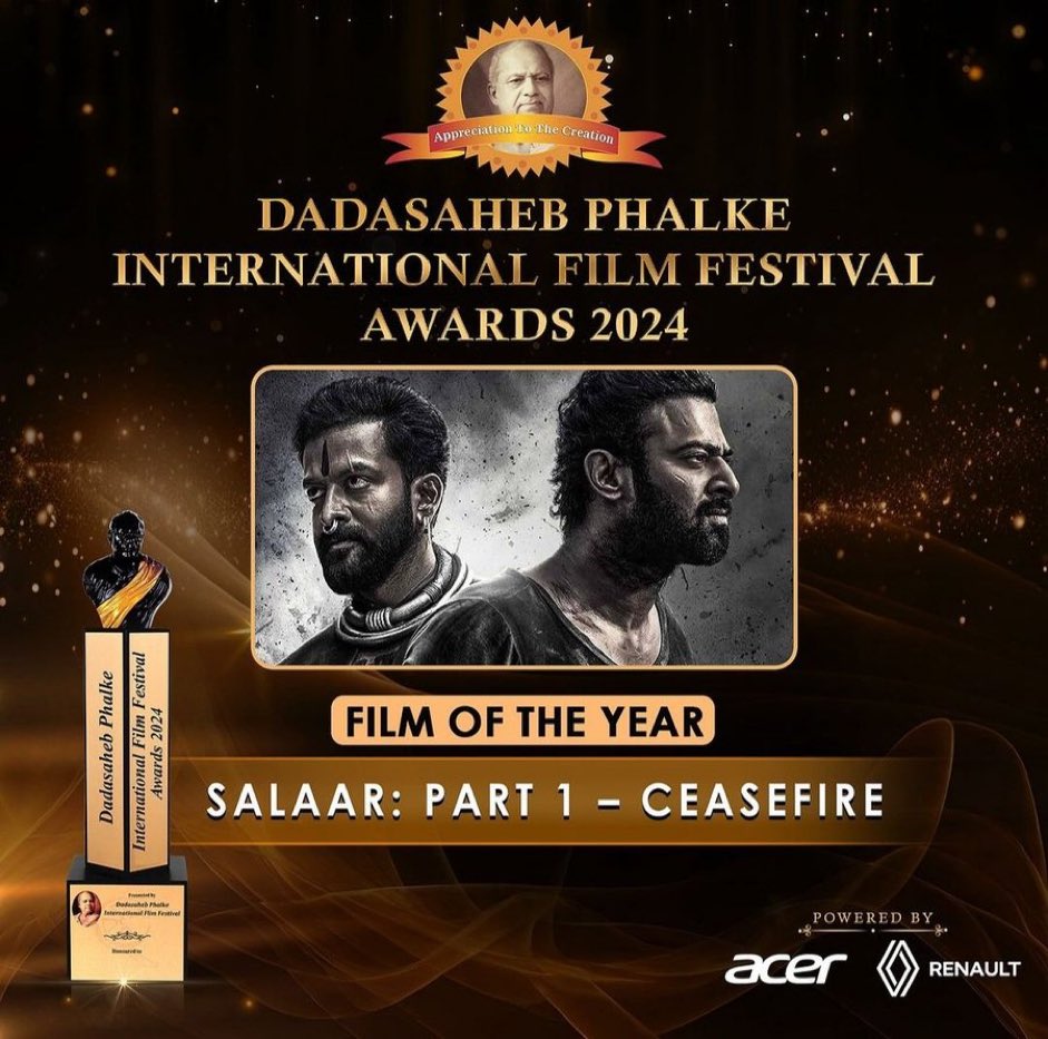 #DPIFF2024 : Film of the Year - #Salaar 🔥 

#Prabhas #PrashanthNeel #DadasahebPhalkeAwards2024 #DadasahebPhalkeAward #SalaarCeaseFire