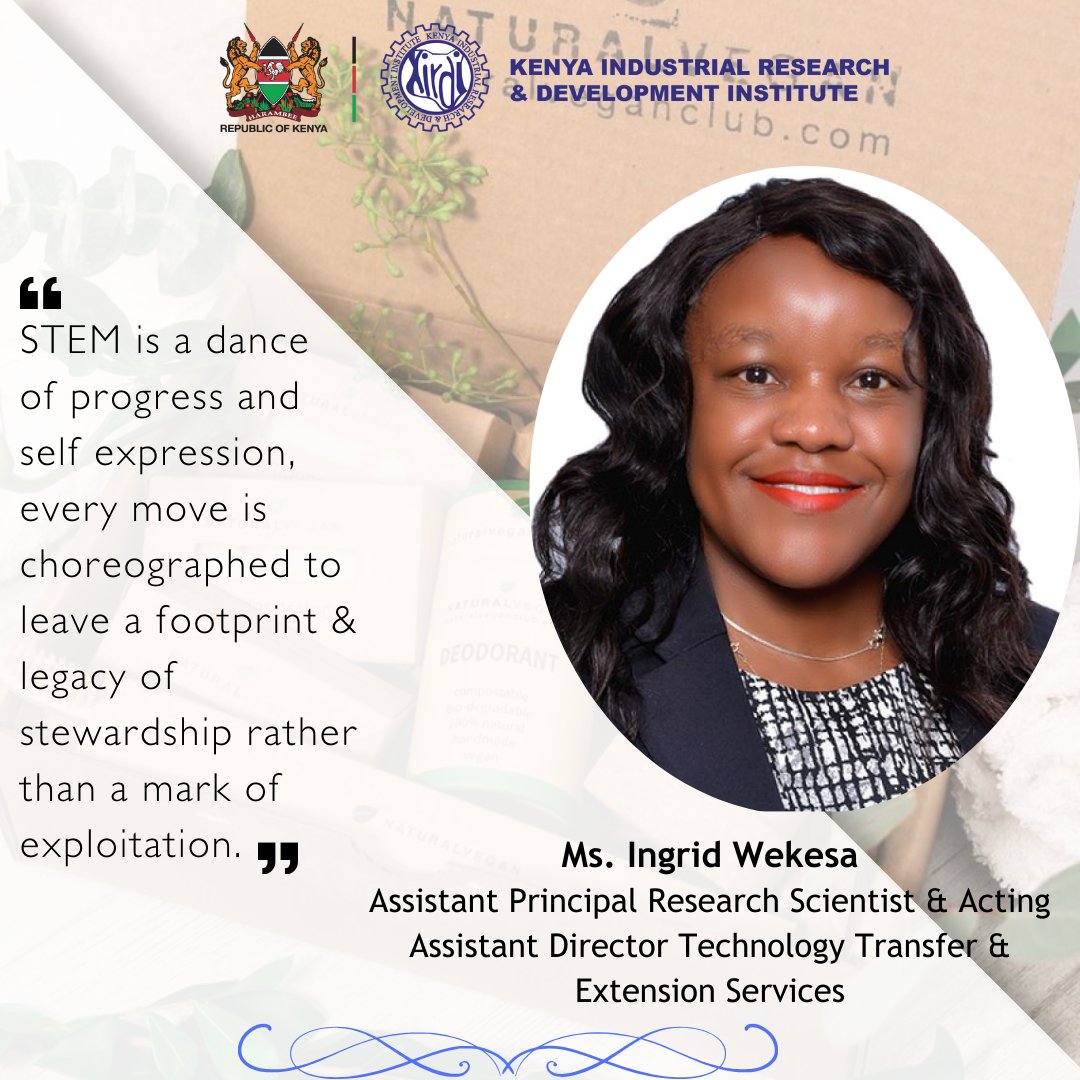 kirdi_kenya's tweet image. Celebrate Day 3 with Ms. Ingrid Wekesa, a leader in phytochemicals impacting cosmetics, nutraceuticals, &amp;amp; more. Her work spans managing incubators, crafting commercialization strategies, and mentoring in biochemistry, inspiring future STEM innovations! @mowteender_lucy