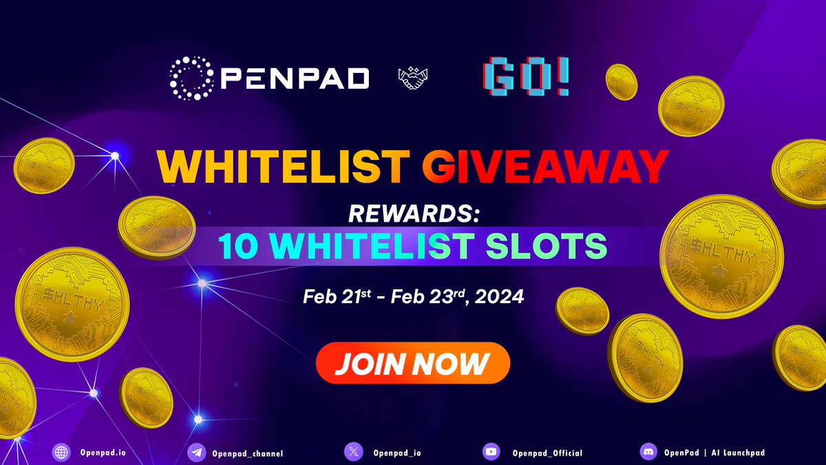 OpenPad x The Go! Project Whitelist #Giveaway 🤑

🎁 Total rewards: 10 Whitelist slots for 10 winners

Join the GiveAway 🔽
✅ Follow <a href="/Openpad_io/">OpenPad AI</a> &amp; @GoHealthHero 
✅ Like + RT the post
✅ Tag 3 friends and fill your Bep20 and SOLANA wallets on the reply

👉 Owning the whitelist
