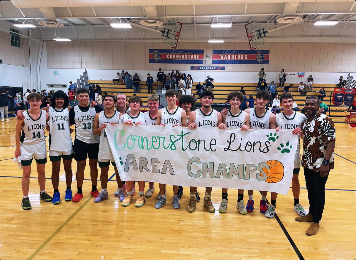 CJLuckeyDope's tweet photo. WE ARE AREA CHAMPS! The Cornerstone Christian Lions just advanced to the regional final! A DOMINATE WIN over the #2 team in the state with a final score of 77-44! A BIG STATEMENT WIN! We will celebrate tonight and we get back to work tomorrow! Proud of my guys! #SetTheStandard https://t.co/8AsoufsE5f