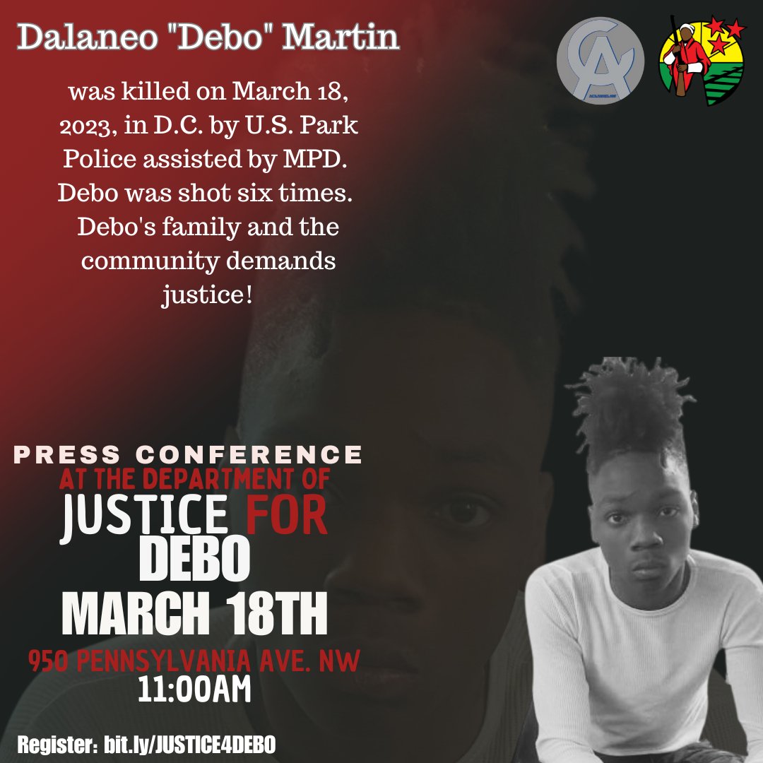 Join HWD &amp; A.Clarke Law Group on March 18th, 11:00 AM at the Department of Justice for a Press Conference to demand justice for Dalaneo "Debo" Martin with advocates <a href="/AttorneyCrump/">Ben Crump</a> &amp; <a href="/JudgeGregMathis/">Judge Greg Mathis</a>  
Stand with us against police violence 
#JusticeForDebo
bit.ly/JUSTICE4DEBO