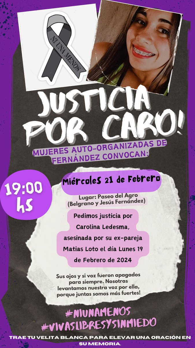 Siéntanse libres de descargar esta imagen y compartirla en todas las redes que puedan y a todos sus contactos. 
#JusticiaPorCaro #NiUnaMenos #BastaDeFeminicidios
