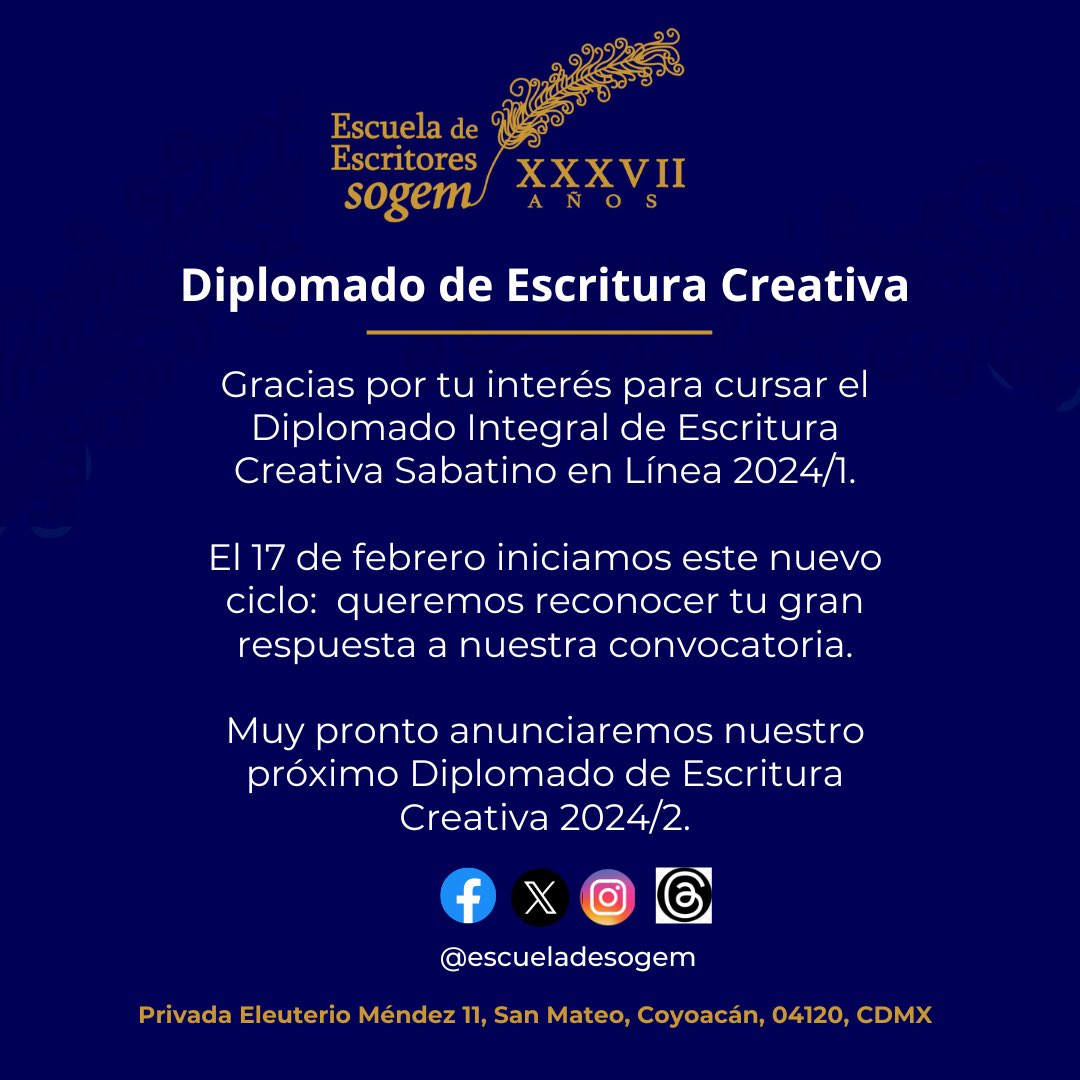 #Próximamente #Convocatoria #DiplomadoDeEscrituraCreativa #2024/2