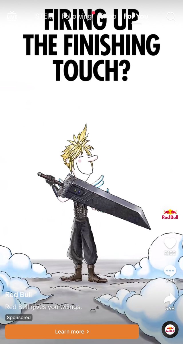 NemiAlmasy's tweet photo. I just saw an add for Red Bull with Sephiroth and cloud??? Lmao hello???? https://t.co/vrro3lApBt