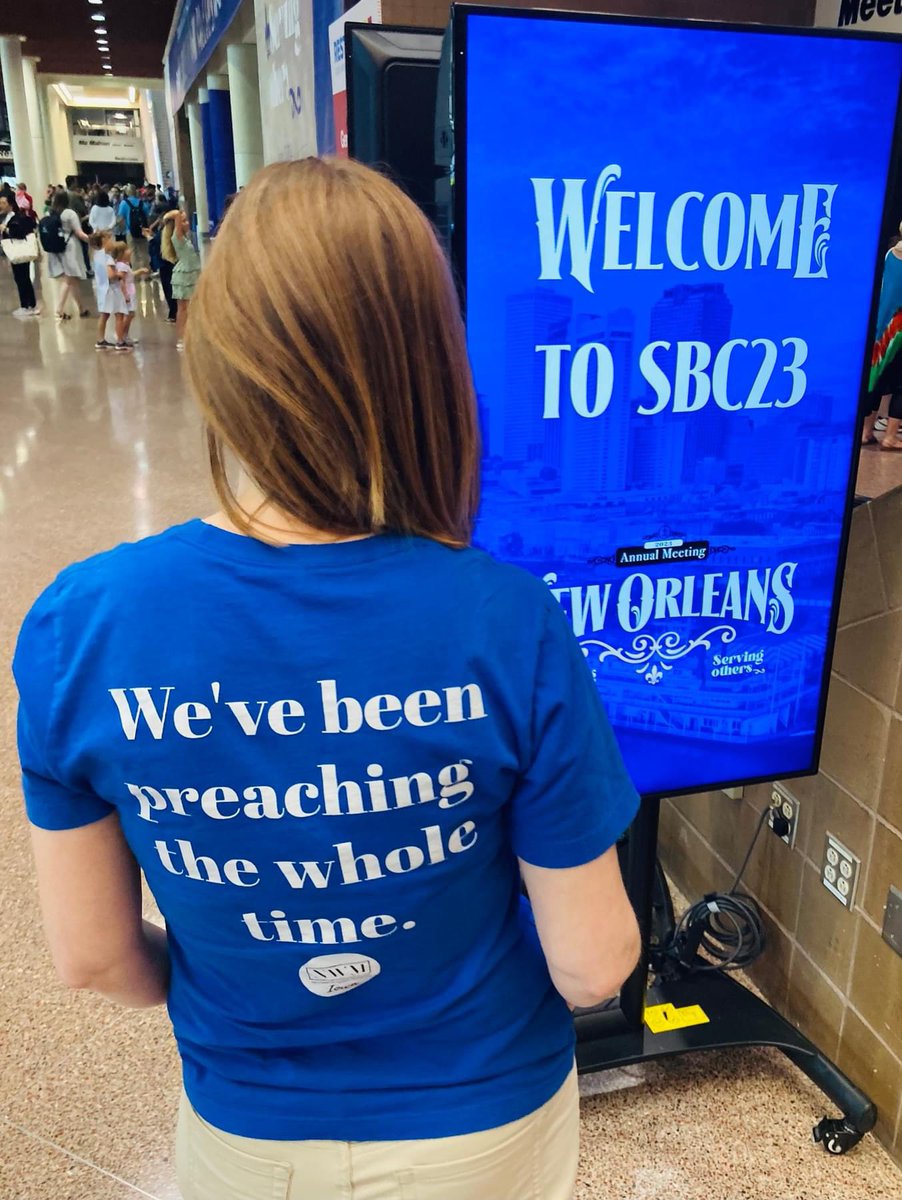 heathertweber's tweet photo. This woman just made my night. At the #SBC gathering last June when SBC voted to restrict women from serving as pastors, Rachael, her husband, &amp; their 12-year-old son courageously strutted around the convention while she wore this shirt that I designed--just to show support… https://t.co/aumEIQP2al