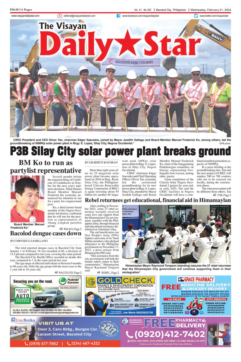 visayanstar's tweet photo. The Visayan Daily Star Front Page
Wednesday, February 21, 2024
Get your hard copy of The Visayan Daily Star at your favorite newsstand TODAY or read it all on our website at https://t.co/J8sMOcW5pp.

Connect With Us:
https://t.co/x5Y6rtgN59
https://t.co/WKtaigEPxB https://t.co/z6vqlrF1SZ