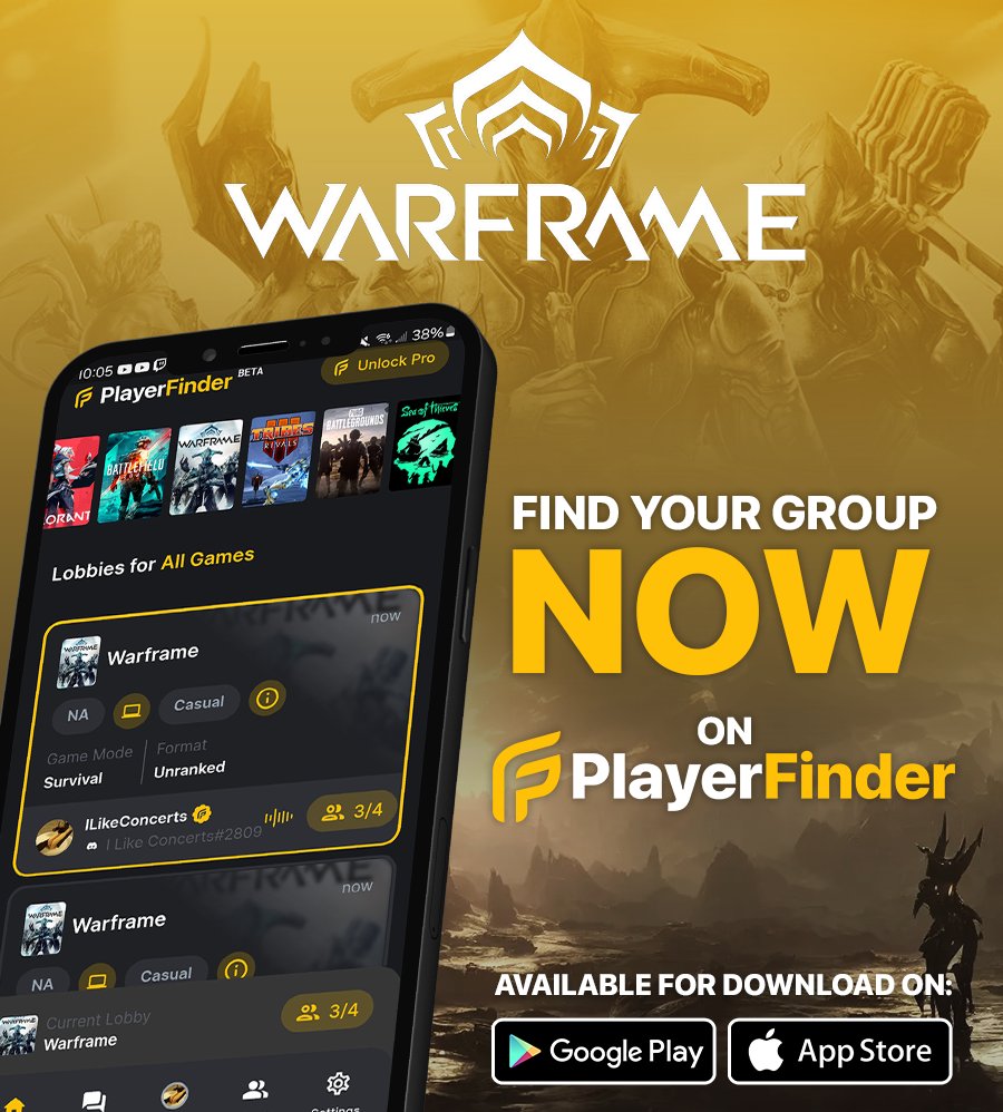 Calling all Tenno! #Warframe has been added to PlayerFinder! Find your ideal gaming group today! 

App available for download on both Apple App Store and Google Play! 

#LFG #gaming