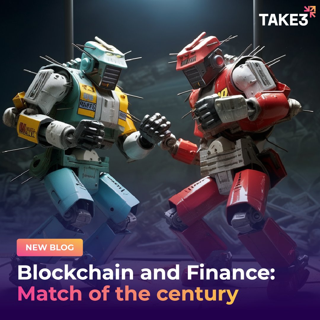 📈 With the #BTCETF approval in January 2024, there’s no question that the digital asset industry has been anointed a new level of legitimacy. Read more about the match of the century, #blockchain and #finance, in our latest blog: take3.io/blockchain-and… #Take3