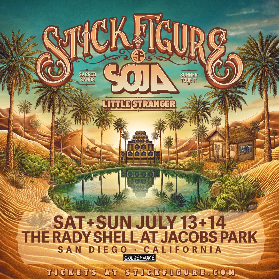 #NewShow ‼ @StickFigureDub is returning to The Rady Shell at Jacobs Park for TWO nights: July 13 + 14, 2024 for their Sacred Sands Summer Tour, with @SOJALive & @LittleStrng3r. 🌴🎵🐚 #AtTheShell 🎟 Tickets go on sale Feb 23 at 10am *This is a rental by AEG Goldenvoice.