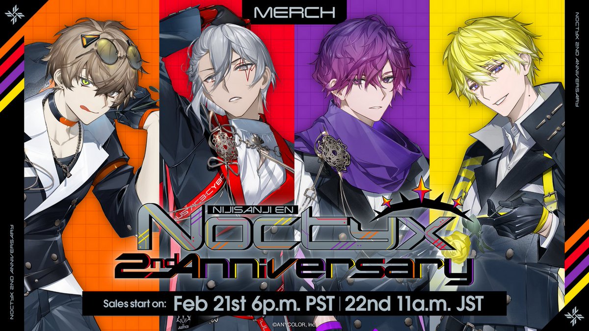 [#Noctyx 2nd Anniversary merch announcement🎉] New merch to celebrate 2 years since the debut of Noctyx🤩 📅Sales start Feb 21 (Wed), 18:00 PST 🔻Press release anycolor.co.jp/en/news/dmfo4z…