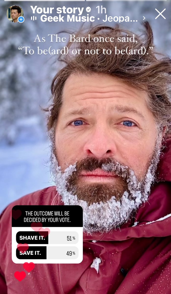 mishacollins's tweet photo. This poll is even more neck(beard) and neck(beard) than the 2024 presidential election! "Save it" was on the razor's edge on Twitter, while "shave it" is a hair above on Instagram… either way, it’s going to be a close shave. https://t.co/ApjqZs6eeC