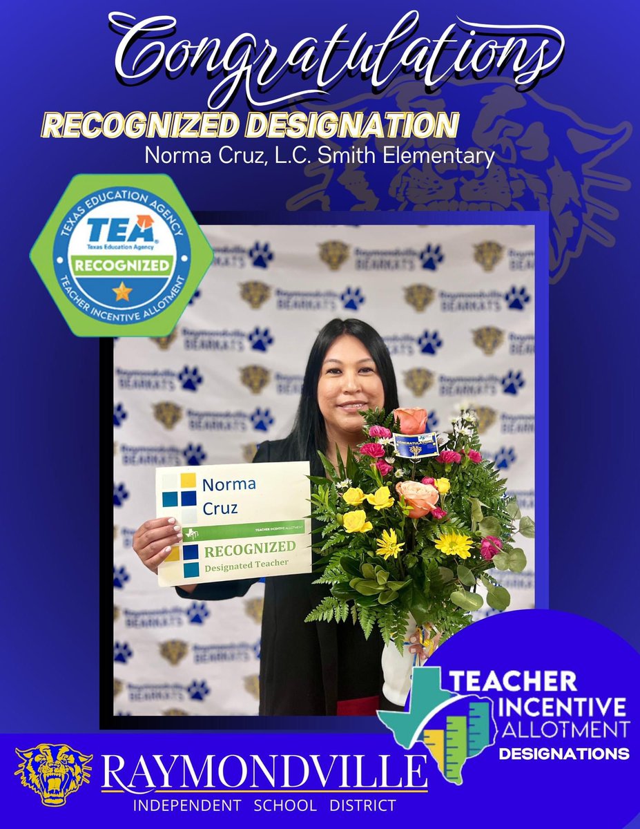 Great News!  RISD has been designated as a Teacher Incentive Allotment district in the state of Texas. Congratulations to the following RISD teachers who received TIA designations this year:  

#iheartbearkats #ItAllStartsHere #Congtatulationsn #TIAdesignations