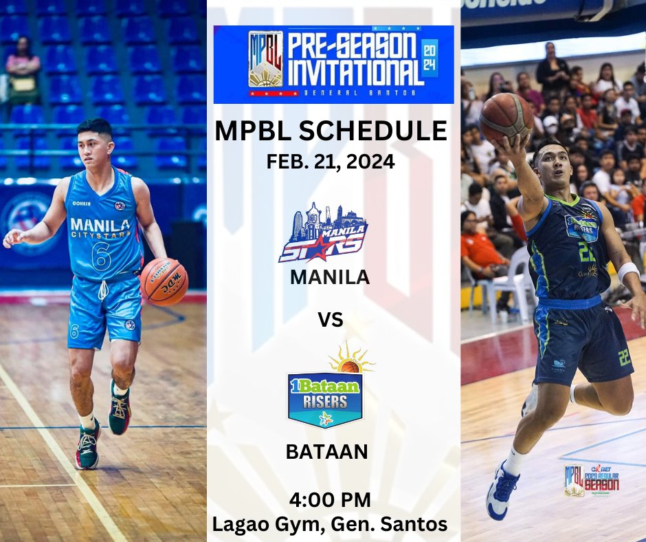 Simula na mamaya ang MPBL Pre-Season Invitational.

Manila Stars vs Bataan Risers
4:00 PM

Watch via livestream sa Youtube and Facebook page ng MPBL. #mpbl #mpbl2023