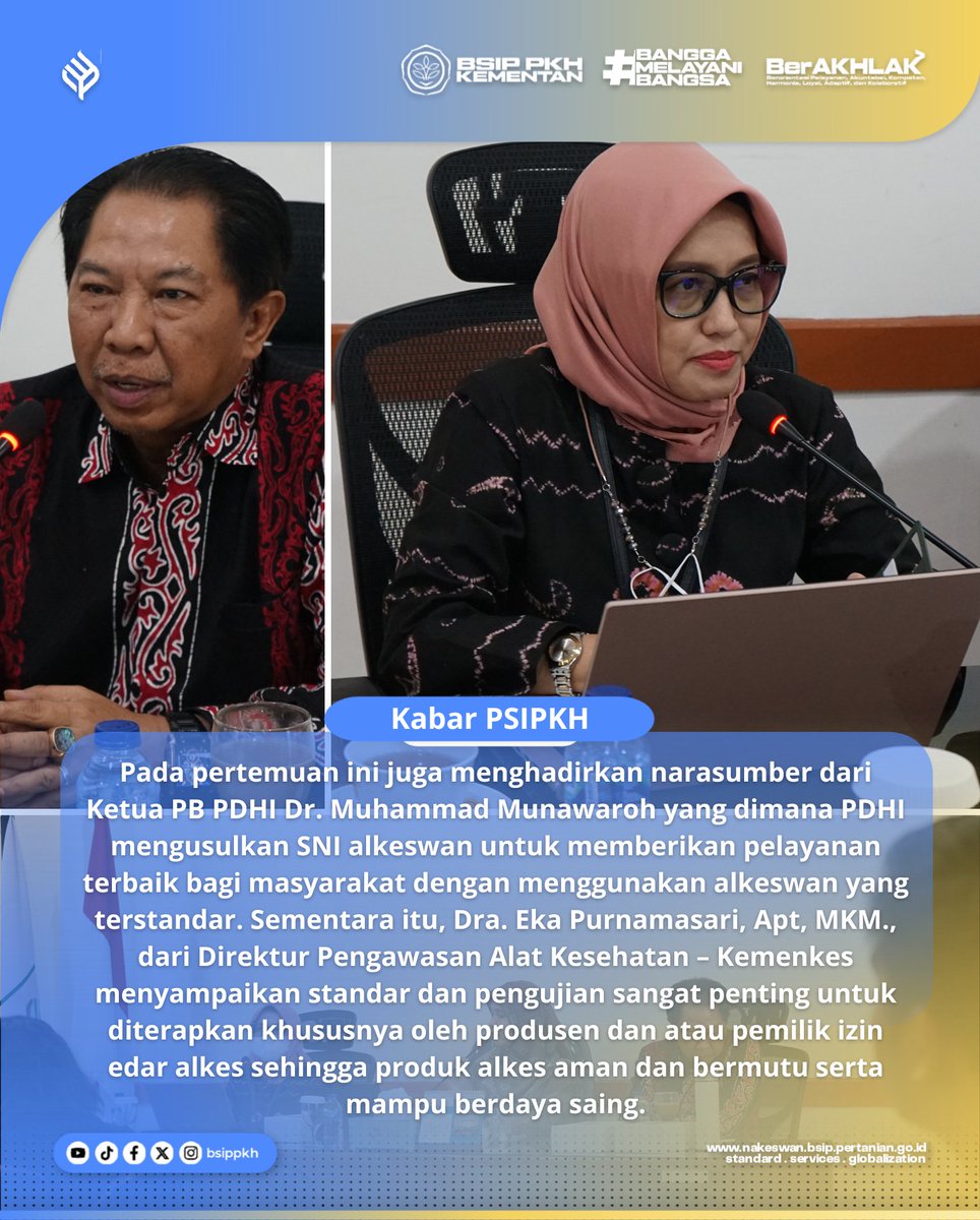 brmppkh's tweet photo. Hai SobaTani!
Selasa (20/2) PSIPKH mengadakan pertemuan yang membahas konsep awal Rancangan Standar Nasional Indonesia (RSNI) mengenai Alat Kesehatan Hewan dengan para stakeholder terkait.
#psipkh
#kementan
#kabarPSIPKH
#alkes #alkeswan
#keswan https://t.co/SkDjI6tcqc