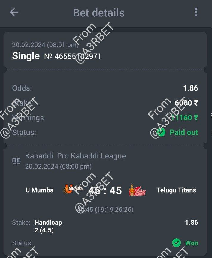 A3RBET's tweet photo. Kabaddi - Pro Kabaddi League

🤼 Telugu Titans +4.5 ✅
🔖 1.86
💵 10 Units

#GamblingTwitter #SportsBetting #TeamParieur #SportsBet #Betting #FreePicks #A3RBET #SportsBettor

#ProKabaddi #PKL #Kabaddi #PKLSeason10 #10PKL #MUMvsTT #UMumba #Mumba #आमचीMumba

Like + RT https://t.co/nG1yJtdvQN