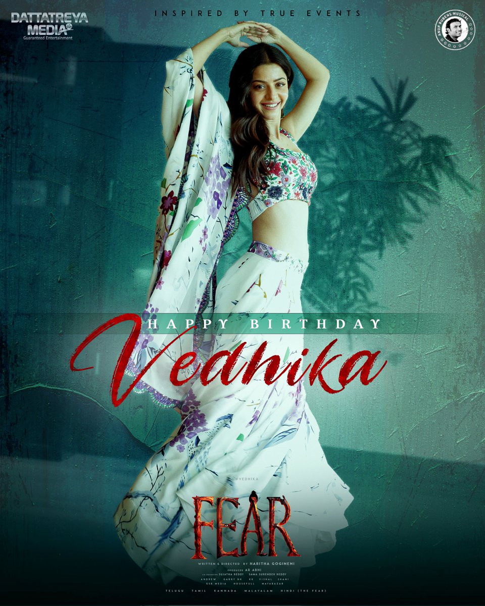 Here’s wishing the most beautiful and talented @vedhika4u a very Happy Birthday! ✨ - Team #FEARMovie 💥 #FEAR #ARABHI @iandrewdop @anuprubens @GogineniHaritha @arvindkrishna5 #fear #fearmovie