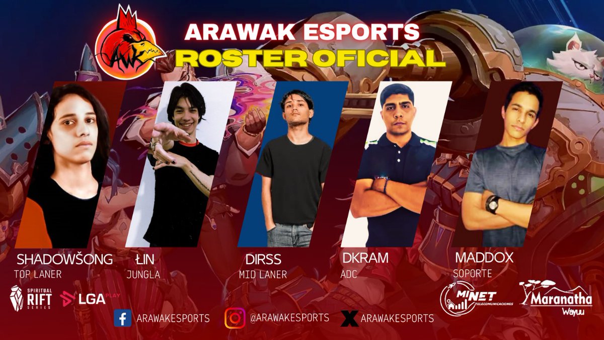 Presentamos de manera oficial nuestra alineacion para la Spiritual Rift Series Apertura 2024 <a href="/lgaplay/">LGAPlay - Esports Venezuela 🇻🇪</a> @lgaplaylol <a href="/arawakesports/">Arawak Esports</a> #LeagueOfLegends  #circuitonacional #Venezuela  #lga #eSports