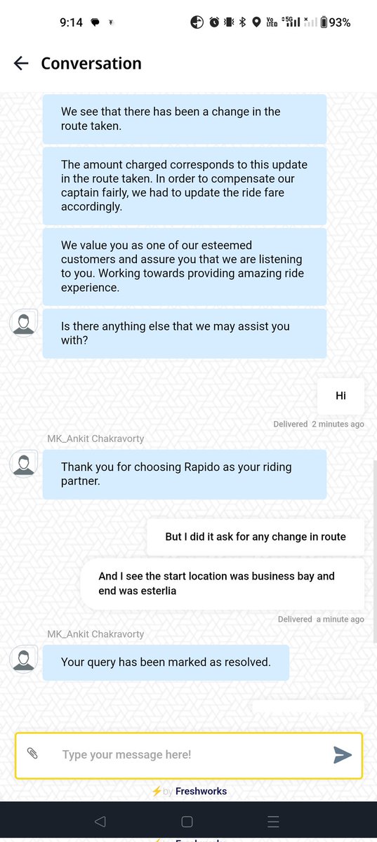 anks_sjcit's tweet photo. @rapidobikeapp Extremely disappointed with my recent ride! 😡 Was charged DOUBLE the initial fare without any extra route taken. This is not the service I expect, especially when promoting affordability for the middle class. No response from support agents either. #RapidoIssues https://t.co/vd7sNGMRTg