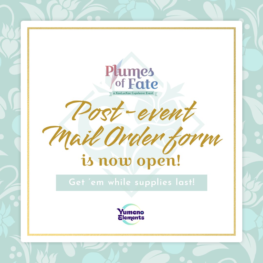 📦𝓟𝓸𝓼𝓽-𝓮𝓿𝓮𝓷𝓽 𝓶𝓪𝓲𝓵 𝓸𝓻𝓭𝓮𝓻𝓼 𝓷𝓸𝔀 𝓸𝓹𝓮𝓷!📦
Missed out on #PlumesOfFate2024? We still have some goods up for grabs, so get 'em while supplies last! Please be sure to read the guidelines as well, dear Travelers💕

✨𝗢𝗿𝗱𝗲𝗿 𝗳𝗼𝗿𝗺: forms.gle/oemhuXLJSUWV1j…