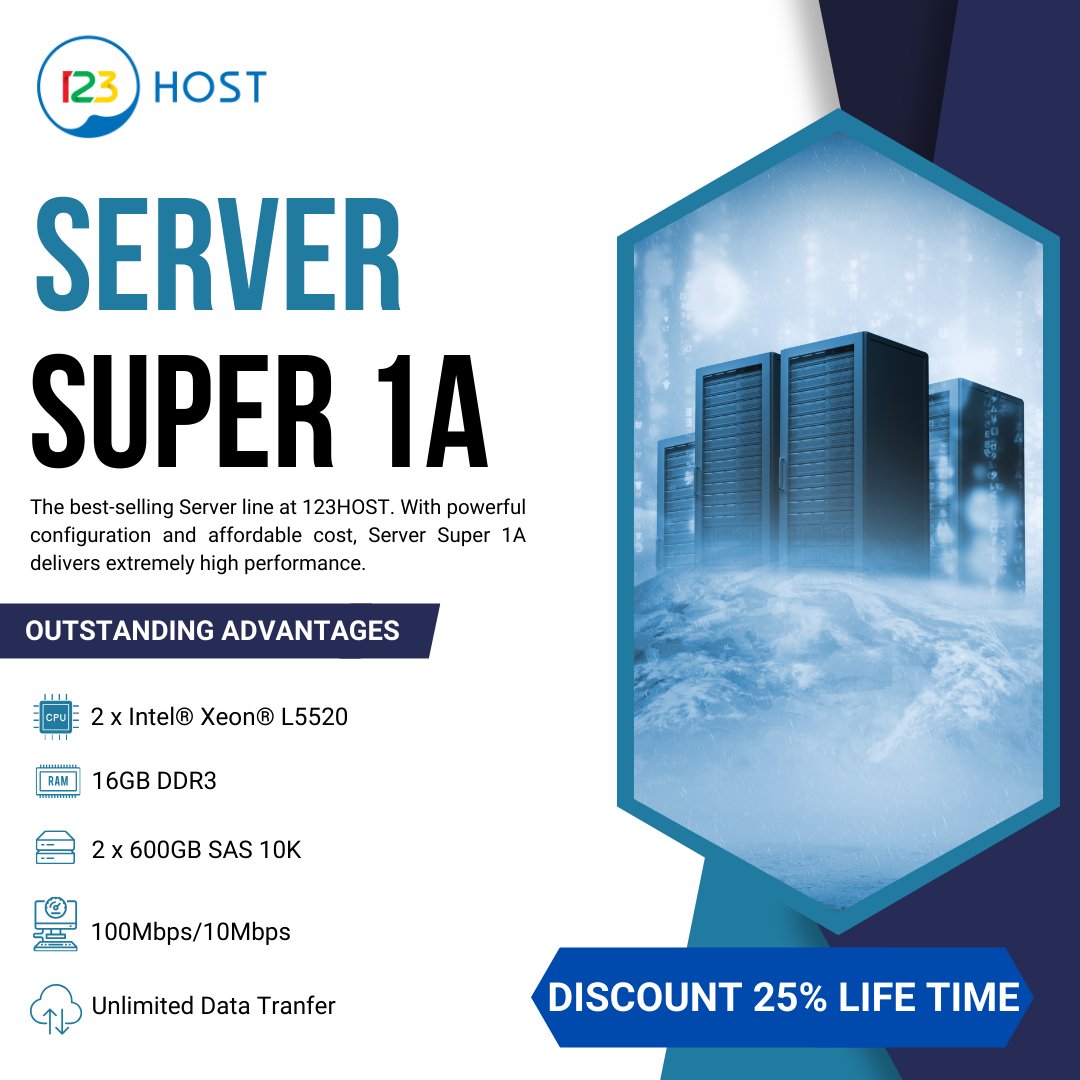 123hostvn's tweet photo. The best-selling Server line at 123HOST: Server Super 1A. With powerful configuration and affordable cost, it delivers extremely high performance.  

25% lifetime discount for Server Super 1A until February 29.  

Register now: https://t.co/5Q9j1gAvRu

#Server 
#ServerVietnam https://t.co/72Kb6KKcgZ