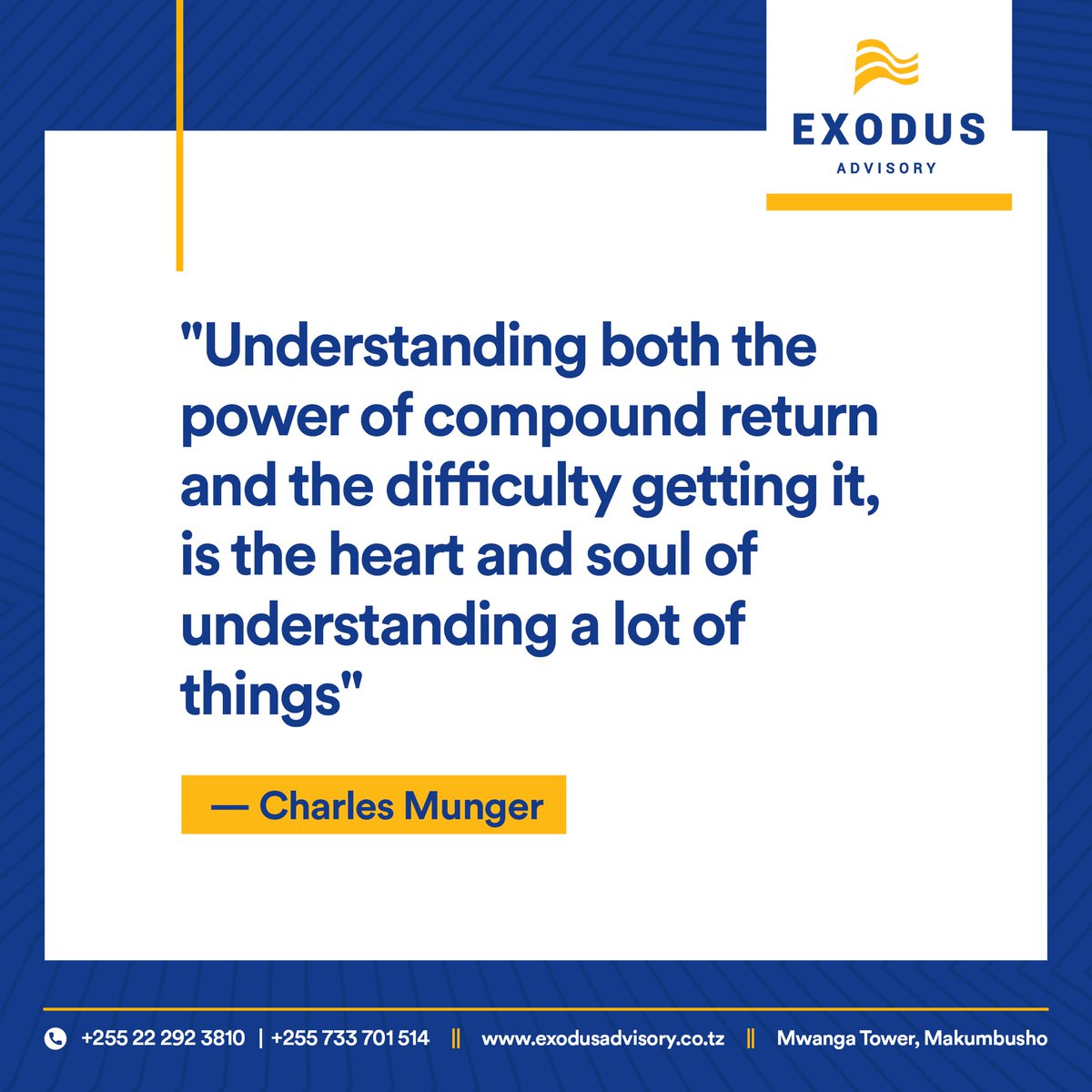 ExodusAdvisory's tweet image. Unleash the extraordinary potential of compounding in the stock market - as Charles Munger wisely said, it’s the heart and soul of financial understanding. 💡💰 

Let your investments work for you and watch your wealth grow exponentially! 🚀 

#CompoundReturns #InvestingWisdom