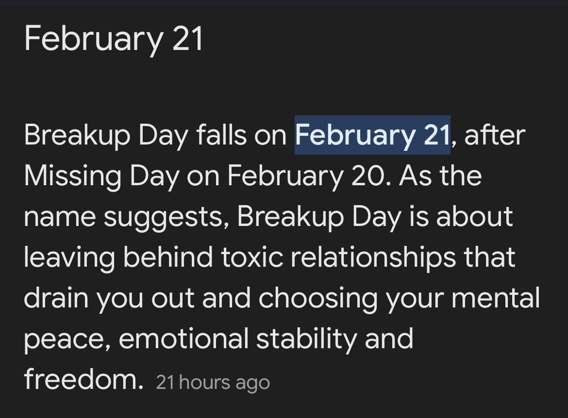 Everyone asking when is #Breakup Day ? 

It’s Today Feb 21 😭😭

#LoveMonth