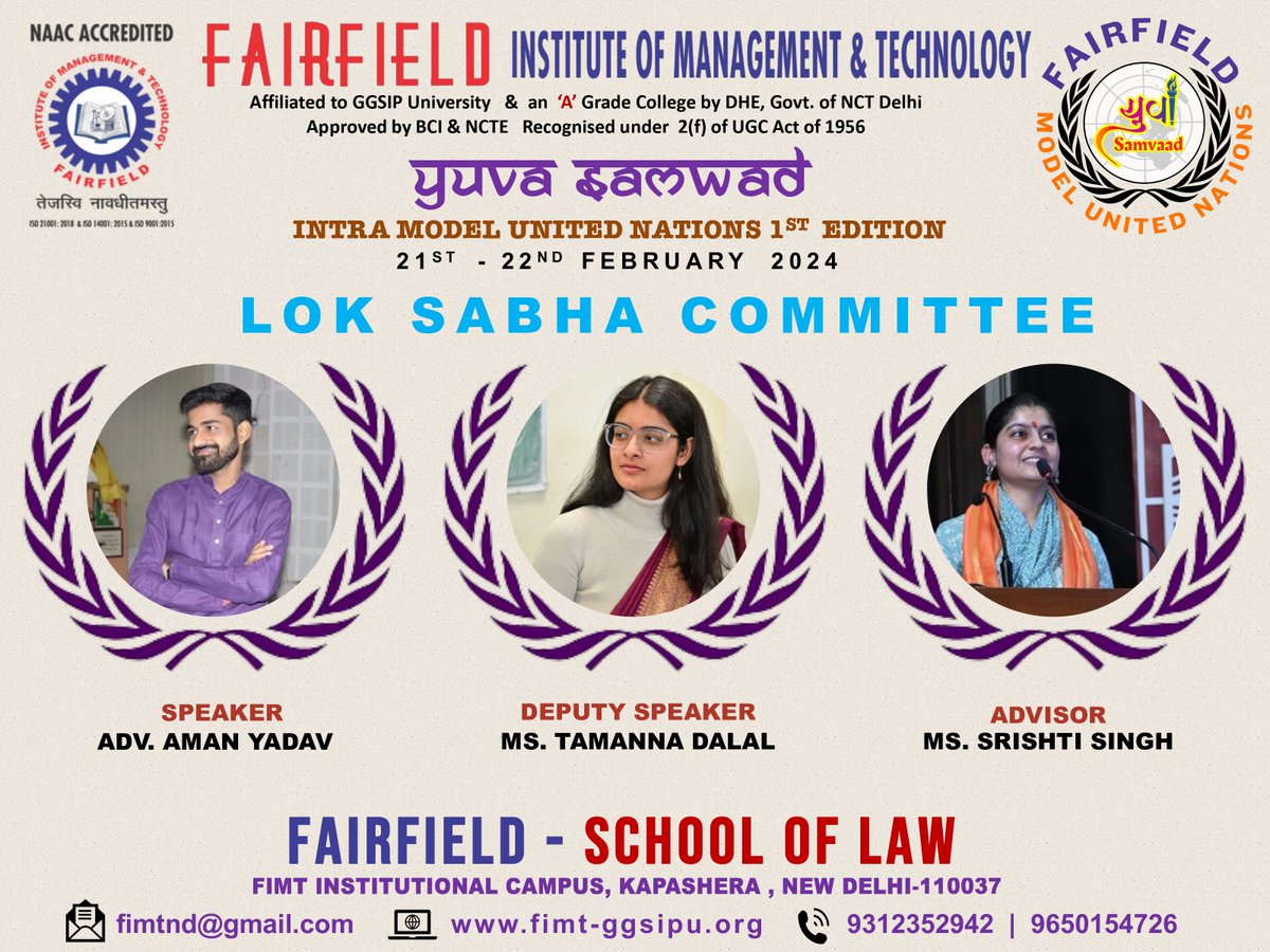 FIMTDELHI's tweet photo. Join us for insightful discussions:
🏛️ Lok Sabha
💬 All Indian Political Parties Meet
🌐 United Nations General Assembly
Engage with our esteemed Executive Board Members, Student Secretariat Members, and Faculty Members for an enriching experience! 

#YuvaSamvaad #ModelUN https://t.co/iBieohH72C