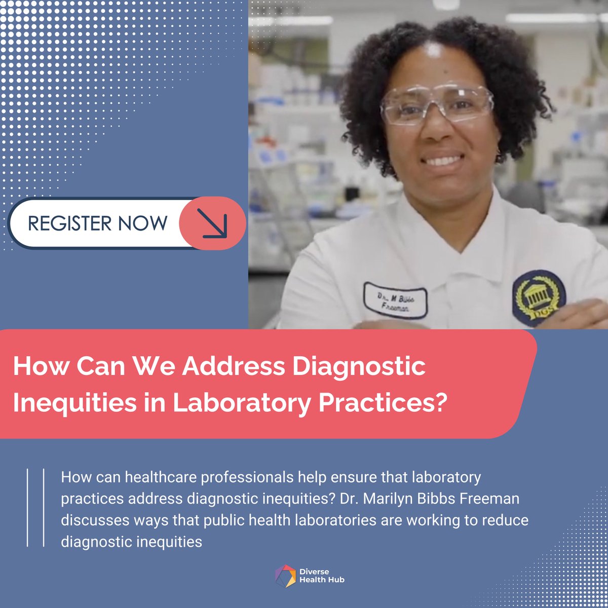 Join us this Thursday, February 22nd for our next #DiagnosticsDecoded program! Dr. Marilyn Bibbs Freeman @DGSvirginia discusses reducing #diagnosticinequities in laboratory practices. Register now: bit.ly/48oylyP #DiagnosticsDecoded #publichealth #healthequity