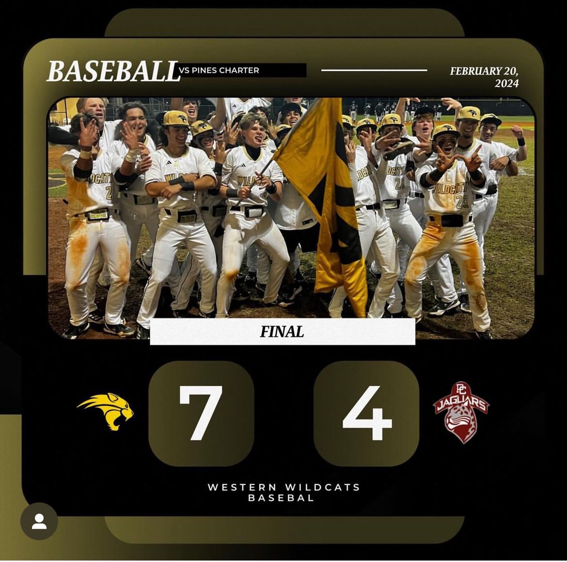 Cats win opener on a walk-off grand slam by AJ Bertsch. Jimmy Huard pitch great for the Cats going 4 IP 0 ER. Cats 1-0. Let’s Go!