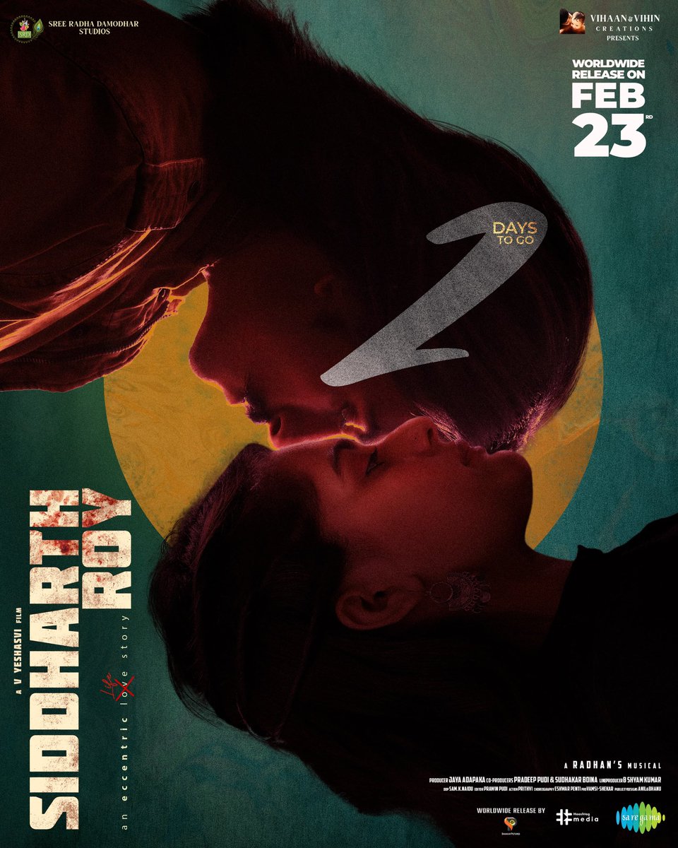 Ultimate Battle between Logics vs Emotions will begin in 2 days🔥

Witness the world of #SiddharthRoy in theatres on FEB 23rd😍💥

Book tickets now!
linktr.ee/SIddharthRoyTi…

#SiddharthRoyonFEB23

<a href="/DirYeshasvi/">V Yeshasvi</a> <a href="/radhanmusic/">Radhan Music</a> @prawinpudi <a href="/Nandinireddy/">Nandini Reddy</a> <a href="/BharathiAnand/">bharathi anand</a> <a href="/srd_studios/">SRD Studios</a>