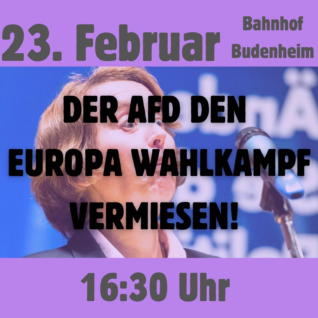 KolibriKllktv's tweet photo. Der #noAfD den Europawahlkampf-Auftakt vermiesen!

Aufruf Rheinhessen Nazifrei
Kein Platz für Faschist*innen und ihre menschenverachtende Politik! 📣

📅23.2., 16.30 Uhr
📍Bahnhof Budenheim
#fckafd https://t.co/nJAlKwIFgP