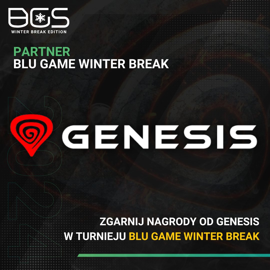 Blu_Game_Show's tweet photo. Genesis - Główny Partner Blu Game Winter Break! ❄️
🕹️To dzięki nim mamy dla Was fantastyczne nagrody dla drużyn, które dostaną się do wielkiego Finału naszego wydarzenia! 🏆
Genesis, dzięki za wsparcie! 🚀💻
#Genesis #BGWinterBreak #BluGameShow #BluGameShow2024 #TurniejCS2 https://t.co/DUOfllM8jW
