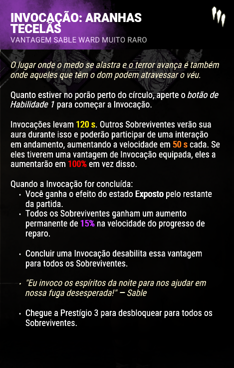 rendrizbr's tweet image. The Brazilian version of the PTB has an outdated version of sables invocation.
in earlier stages you gain exposed status efcet instead of bronken but got gen speed buff instead of completion