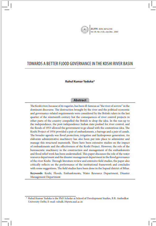 RahulYaduka's tweet photo. UGC-CARE listed journal, Bihar Journal of Public Administration, on the issue of better management of floods in the Koshi River Basin. The article can be accessed at this link. The article appeared in the July-December 2023(S) issue. 

https://t.co/I44fzEL3fx https://t.co/AHnnpPdTfN
