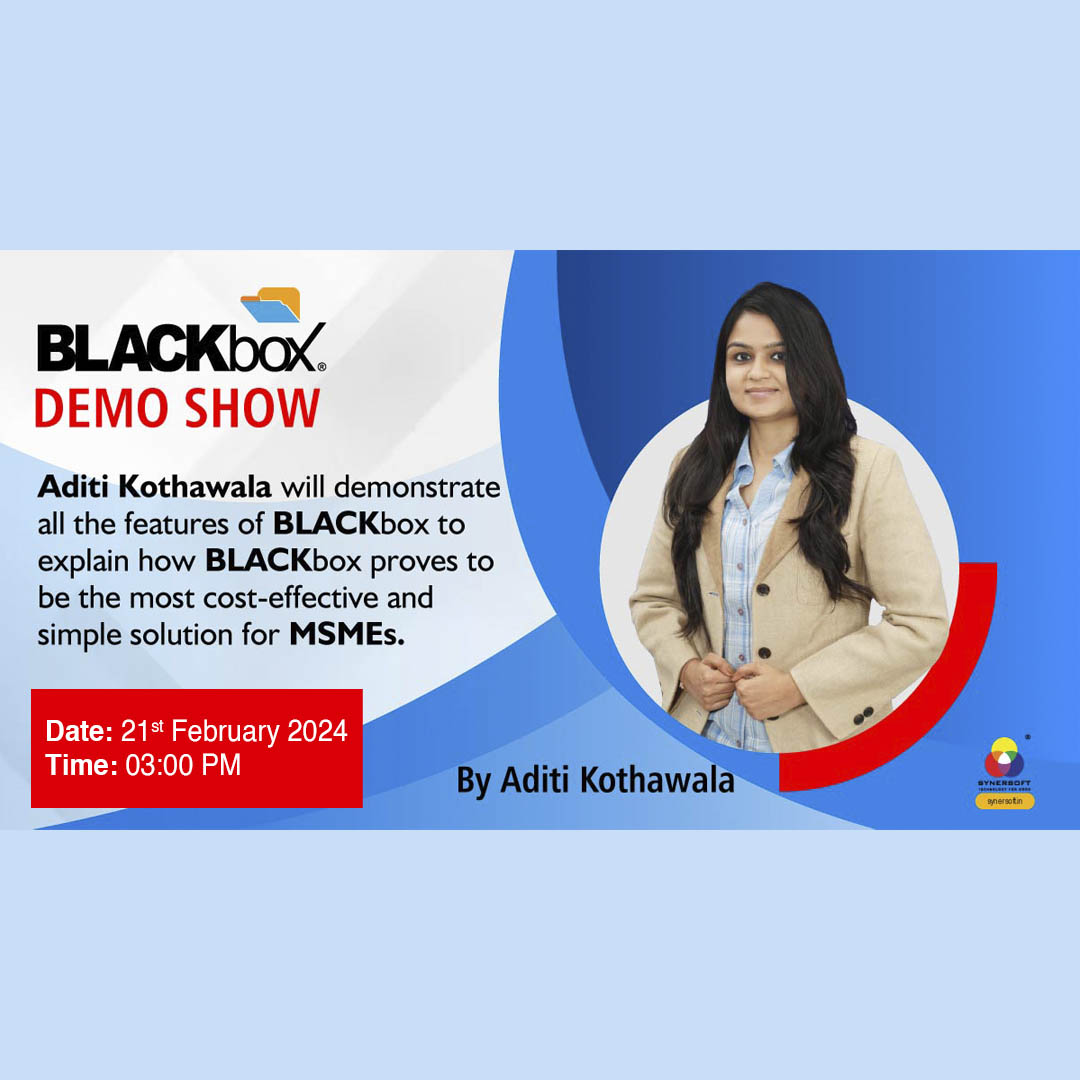 SynersoftTech's tweet image. 🚀 Join us TODAY for the BLACKbox Demo by Aditi Kothawala! 🌐 Explore how BLACKbox simplifies MSME IT challenges. 📅 Date &amp;amp; Time: Feb 21, 2024, 15:00 IST. 📧 Register now for insights: us06web.zoom.us/webinar/regist…
 Don&apos;t miss this transformative session! #BLACKboxDemo #ITInnovation