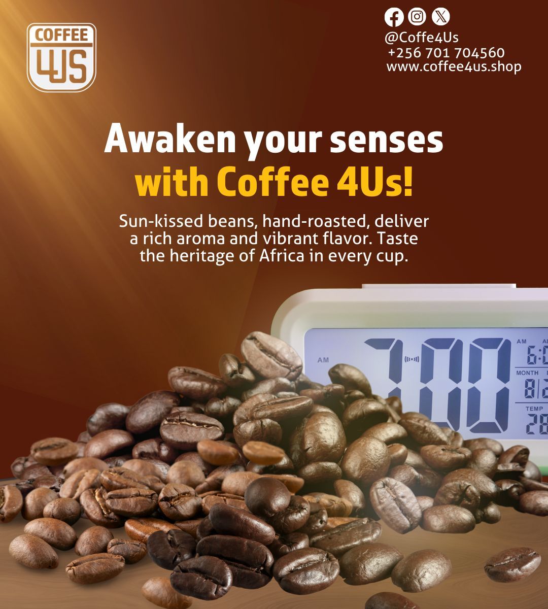 coffee4usug's tweet photo. ☕ Awaken your senses with Coffee 4Us! Sun-kissed beans, hand-roasted, deliver a rich aroma &amp; vibrant flavor. Taste the heritage of Africa in every cup. ✨ https://t.co/mHRc8kRfrX