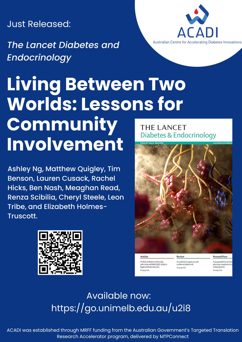 We're thrilled to share the publication of an insightful article in <a href="/TheLancetEndo/">The Lancet Diabetes & Endocrinology</a> co-authored by several members of <a href="/ACADI_Centre/">Australian Centre Accelerating Diabetes Innovation</a> offering crucial insights drawn from the experiences of individuals with both lived and professional experiences of diabetes. go.unimelb.edu.au/u2i8