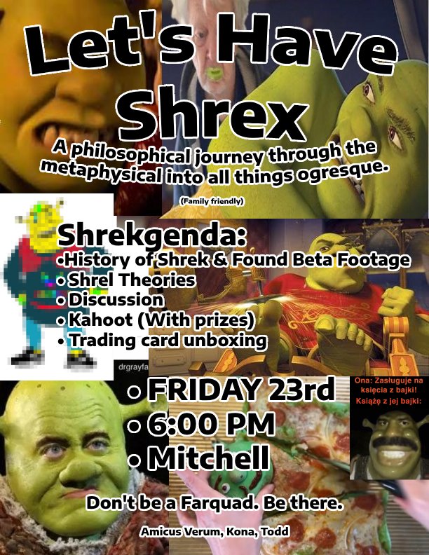 CoffeeToddy's tweet photo. Come to our panel at Fur Squared this Friday in Milwaukee!
"Let's Have Shrex"
Don't be a Farquad
@FurSquared https://t.co/WfaaxLSE8v
