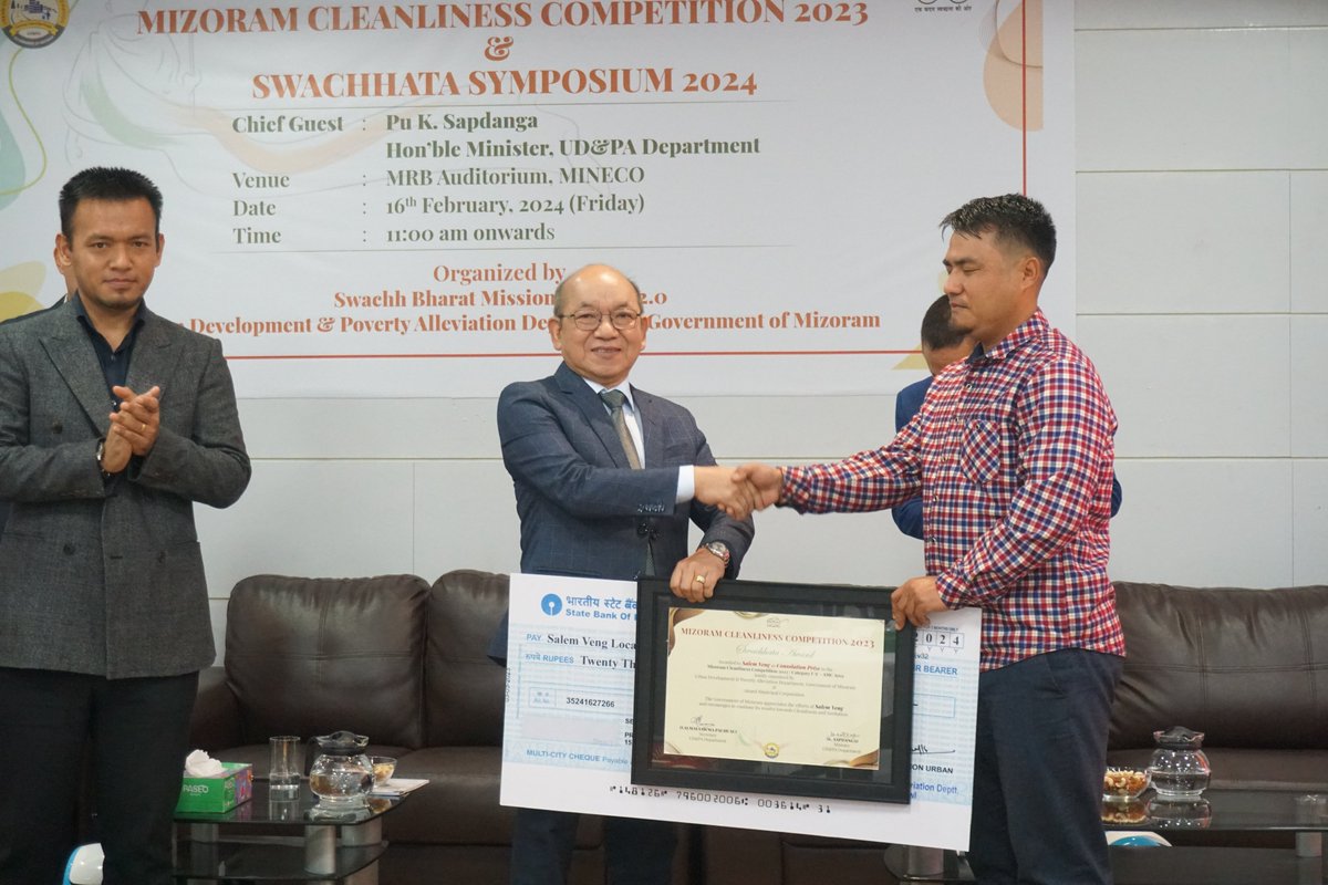UDPA_Department's tweet photo. Mizoram Cleanliness Competition 2023
Consolation Prize:
•Salem Veng Local Council
•Tanhril Local Council
•Luangmual Local Council https://t.co/kNH24xp6Zi