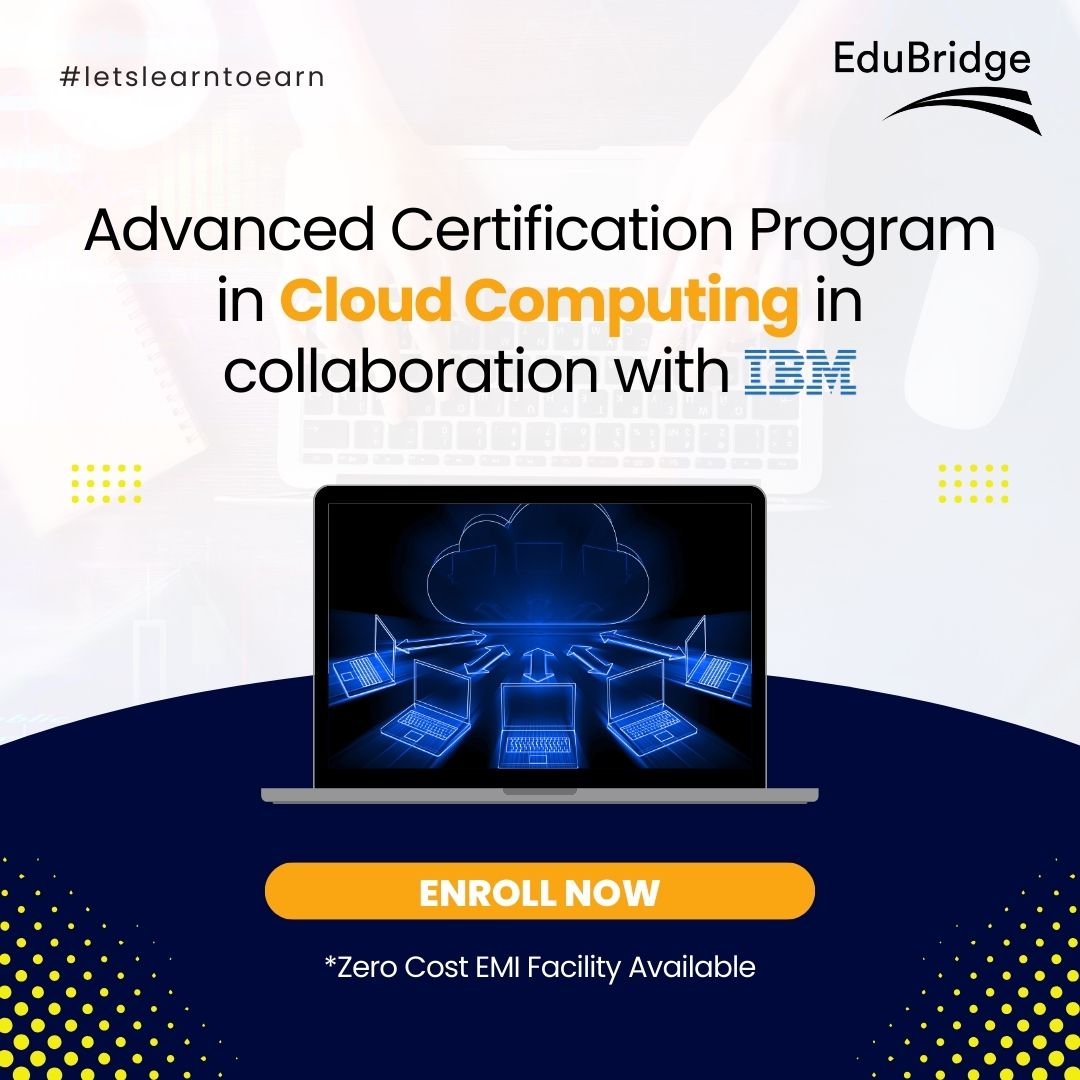 EduBridgelearn's tweet image. Take the next step in your career with our Advanced Certification Program in Cloud Computing, presented in collaboration with IBM.
Enroll Now @ bit.ly/3I7LjGA
#CloudComputing #CloudComputingDefinition #BenefitsOfCloudComputing #CloudComputingInterviewQuestions