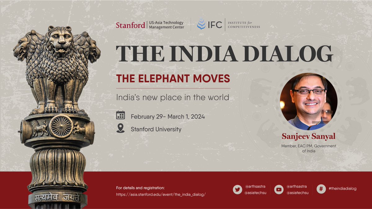 Amit Kapoor (@kautiliya) on Twitter photo <a href="/sanjeevsanyal/">Sanjeev Sanyal</a> of <a href="/EACtoPM/">EAC-PM</a> joins us for #TheIndiaDialog at <a href="/Stanford/">Stanford University</a> scheduled for Feb 29 & Mar 1, 2024 & presents his views on India’s Process Reforms. #TheIndiaDialog is curated by <a href="/AsiaTechSU/">Stanford US-Asia Technology Management Center</a> & <a href="/arthsastra/">Competitiveness</a>. Livestream available at youtube.com/arthsastra #TheElephantMoves <a href="/sanjeevsanyal/">Sanjeev Sanyal</a> of <a href="/EACtoPM/">EAC-PM</a> joins us for #TheIndiaDialog at <a href="/Stanford/">Stanford University</a> scheduled for Feb 29 & Mar 1, 2024 & presents his views on India’s Process Reforms. #TheIndiaDialog is curated by <a href="/AsiaTechSU/">Stanford US-Asia Technology Management Center</a> & <a href="/arthsastra/">Competitiveness</a>. Livestream available at youtube.com/arthsastra #TheElephantMoves