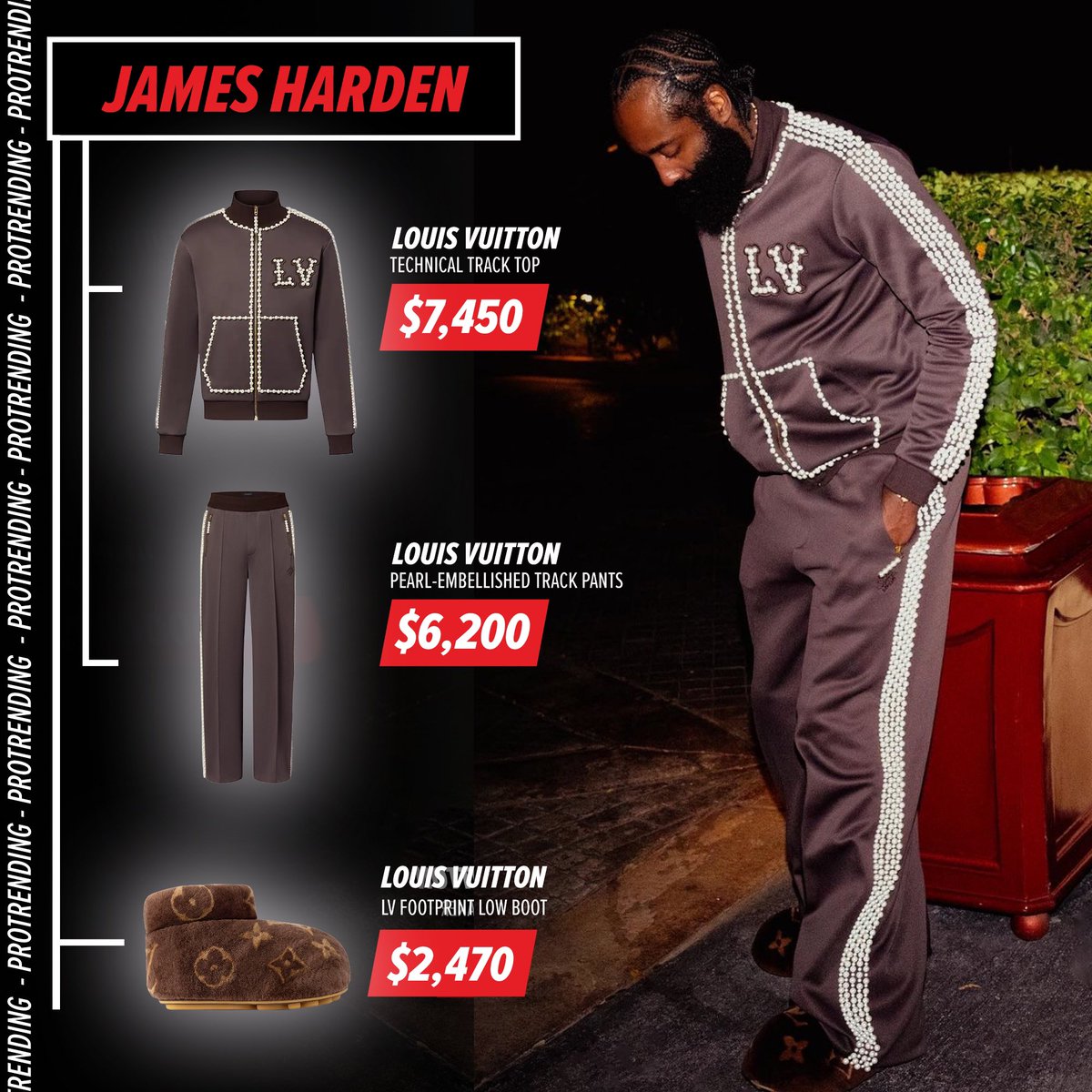 Protrending's tweet image. Louie James! This LV pearl set though 😮‍💨
🙎‍♂️- @jharden13 
🧥- @louisvuitton 
👖- @louisvuitton 
👟- @louisvuitton