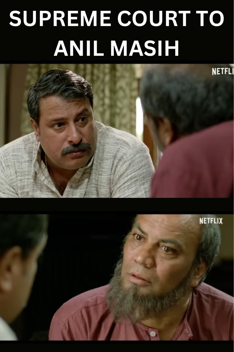 bhwj_pulkit's tweet photo. A little entertainment is good for everybody: Hon Supereme Court

'गैंग्स ऑफ सत्तापुर: अब तो सच बोल दे'

'यार कल रात को बहुत भयानक सीसीटीवी वीडियो देखे...
चंडीगढ़ मेयर इलेक्शन याद है ना?
वो जो तुम फेयर काउंटिंग करवाए थे!'

'तो चुनाव आया था सपने में?
... वही आया था सपने में?'

'नहीं... डेमोक्रेसी!
डेमोक्रेसी का भूत आया था सपने में,
जिसको बैलेट पे निशान बना के मारे थे तुम!
कहां मारे थे... निशान?
याद तो है तुमको... जहां निशान मारे थे?'

'निशान नहीं... बस साइन मारे थे...
... वहीं मारे थे, कोने में!'

'तो ऐसा करो कि वहां जाओ और खोजकर के वो आठों बैलेट लाओ, दिखाओ कहां साइन मारे थे...
... काहे कि संविधान कह रहा है कि डेमोक्रेसी अभी जिंदा है,
... तो जाओ, और लाकर के साइन दिखाओ...'

'...जी ठीक है...' 

$$ दे चमाट, दे चमाट 

'...### के...
'... अब तो सच बोल दे ### के'

To reminisce about the scene, the link is here: https://t.co/AlZmnrvPob… 

#ChandigarhMayorElections #CJIDYChandrachud #SupremeCourtofIndia