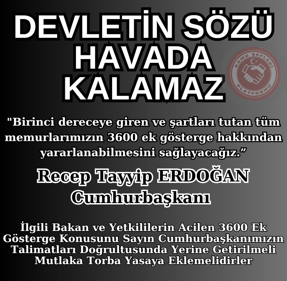 ‼️Otuzbeşbin Şef
‼️Hep bir ağızdan diyoruz ki
‼️Kırmızı çizgimiz ve davamız
‼️Biz #KamuŞefleri ne
‼️Milyonların aldığı
‼️3600 Ekgösterge 
<a href="/RTErdogan/">Recep Tayyip Erdoğan</a> <a href="/isikhanvedat/">Prof. Dr. Vedat Işıkhan</a> <a href="/_cevdetyilmaz/">Cevdet Yılmaz</a> <a href="/Akparti/">AK Parti</a>
<a href="/MHP_Bilgi/">MHP</a> <a href="/rprefahpartisi/">Yeniden Refah Partisi</a>
<a href="/_aliyalcin_/">Ali YALÇIN</a> <a href="/HBTONBUL/">HACI BAYRAM TONBUL 🇹🇷</a> 
<a href="/isakarakas/">İsa Karakaş/Başmüfettiş&Başuzman</a> 70