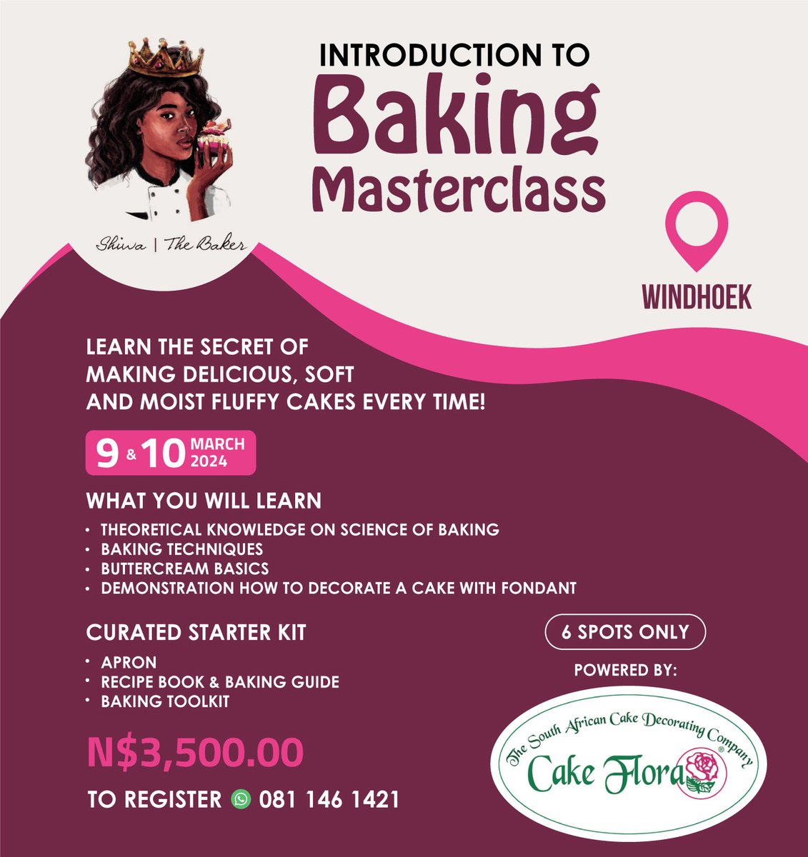 LEARN FROM THE BEST! 🇳🇦👩🏾‍🍳
Is it a New Years resolution to gain a secondary income or start that profitable business?Then baking is a great way to go! Sign up for our Introduction to Baking Masterclass and let me show you how. ONLY 2 SPOTS LEFT!